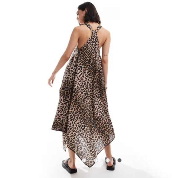 NWT All Saints Lil Leppo Brown Animal Print Asymmetrical Mini Dress - Picture 2 of 16